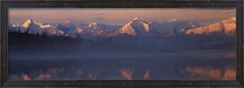 Framed Reflection of snow covered mountain range in the lake, Denali National Park, Alaska, USA Print