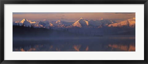 Framed Reflection of snow covered mountain range in the lake, Denali National Park, Alaska, USA Print