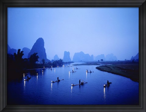 Framed Night Fishing Guilin China Print