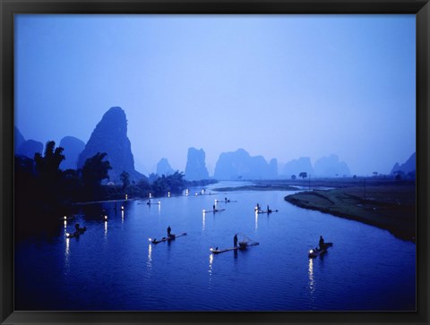 Framed Night Fishing Guilin China Print