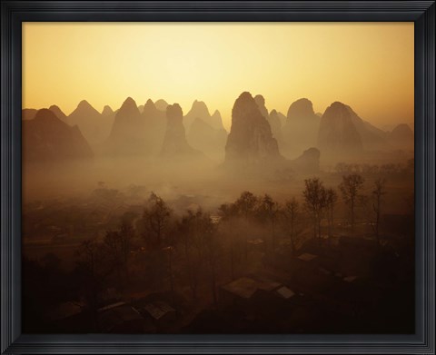 Framed Sunrise in Mountains Guilin China Print