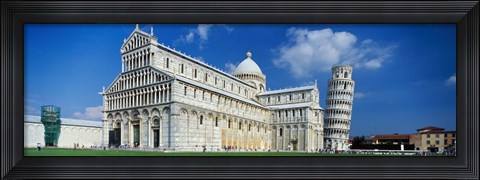 Framed Facade of a cathedral with a tower, Pisa Cathedral, Leaning Tower of Pisa, Pisa, Tuscany, Italy Print