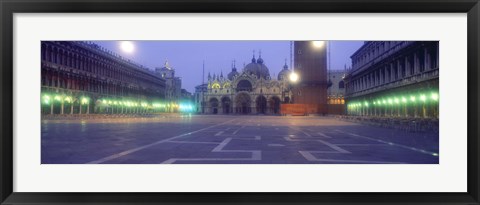 Framed Street lights lit up in front of a cathedral at sunrise, St. Mark&#39;s Cathedral, St. Mark&#39;s Square, Venice, Veneto, Italy Print