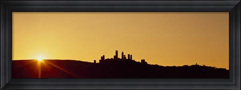 Framed Silhouette of a town on a hill at sunset, San Gimignano, Tuscany, Italy Print