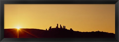 Framed Silhouette of a town on a hill at sunset, San Gimignano, Tuscany, Italy Print