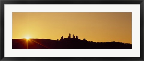 Framed Silhouette of a town on a hill at sunset, San Gimignano, Tuscany, Italy Print