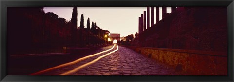 Framed Ruins along a road at dawn, Roman Forum, Rome, Lazio, Italy Print