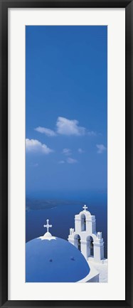 Framed Church dome and belfry, Santorini Island Greece Print