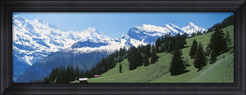 Framed Valley and snow covered peaks, Murren Switzerland Print