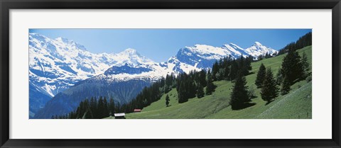 Framed Valley and snow covered peaks, Murren Switzerland Print