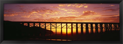 Framed Silhouette of a railway bridge, Pudding Creek Bridge, Fort Bragg, California, USA Print