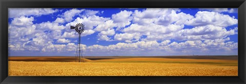 Framed Windmill Wheat Field, Othello, Washington State, USA Print