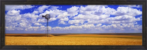 Framed Windmill Wheat Field, Othello, Washington State, USA Print