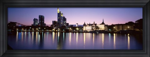 Framed Skyline In Evening, Main River, Frankfurt, Germany Print