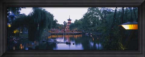 Framed Pagoda lit up at dusk, Tivoli Gardens, Copenhagen, Denmark Print