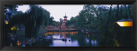 Framed Pagoda lit up at dusk, Tivoli Gardens, Copenhagen, Denmark Print