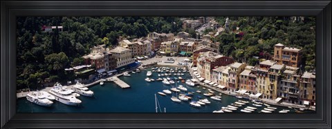 Framed High angle view of boats docked at a harbor, Italian Riviera, Portofino, Italy Print