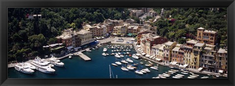 Framed High angle view of boats docked at a harbor, Italian Riviera, Portofino, Italy Print