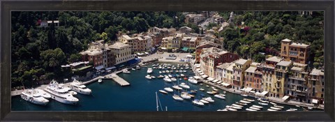 Framed High angle view of boats docked at a harbor, Italian Riviera, Portofino, Italy Print