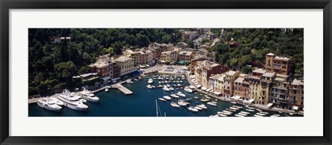 Framed High angle view of boats docked at a harbor, Italian Riviera, Portofino, Italy Print