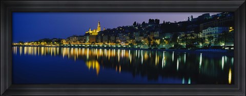 Framed Reflection of buildings in water, Menton, Alpes-Maritimes, Provence-Alpes-Cote d&#39;Azur, France Print