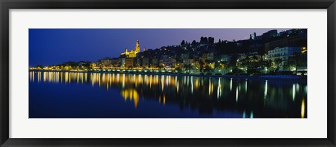 Framed Reflection of buildings in water, Menton, Alpes-Maritimes, Provence-Alpes-Cote d&#39;Azur, France Print