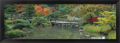 Framed Plank Bridge, The Japanese Garden, Seattle, Washington State, USA Print