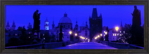 Framed Charles Bridge, Prague, Czech Republic, Bright Blue Print