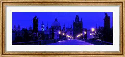 Framed Charles Bridge, Prague, Czech Republic, Bright Blue Print