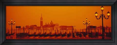 Framed Gondolas moored at a dock, San Giorgio Maggiore, Venice, Italy Print