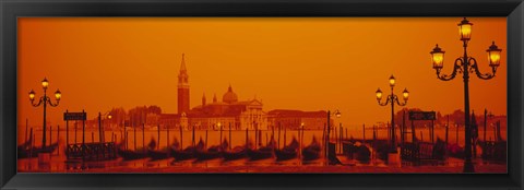 Framed Gondolas moored at a dock, San Giorgio Maggiore, Venice, Italy Print