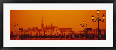 Framed Gondolas moored at a dock, San Giorgio Maggiore, Venice, Italy Print