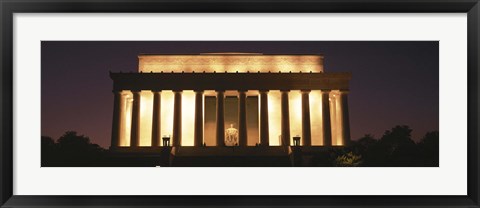 Framed Lincoln Memoria Lit Up at Night Print