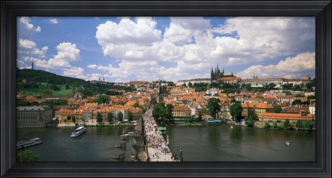 Framed Aerial view of Charles Bridge Prague Czech Republic Print