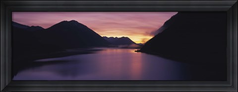 Framed Sunset over a lake, Sylvenstein Lake, Bavarian Alps, Germany Print