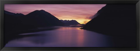 Framed Sunset over a lake, Sylvenstein Lake, Bavarian Alps, Germany Print