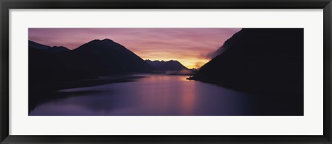 Framed Sunset over a lake, Sylvenstein Lake, Bavarian Alps, Germany Print