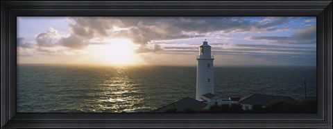 Framed Lighthouse in the sea, Trevose Head Lighthouse, Cornwall, England Print