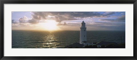 Framed Lighthouse in the sea, Trevose Head Lighthouse, Cornwall, England Print