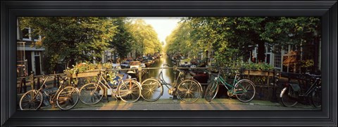 Framed Bicycles On Bridge Over Canal, Amsterdam, Netherlands Print