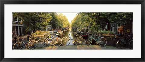 Framed Bicycles On Bridge Over Canal, Amsterdam, Netherlands Print