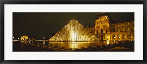 Framed Museum lit up at night, Musee Du Louvre, Paris, France Print