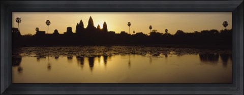 Framed Silhouette Of A Temple At Sunrise, Angkor Wat, Cambodia Print