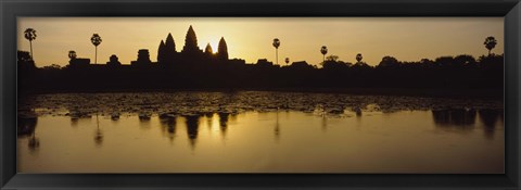 Framed Silhouette Of A Temple At Sunrise, Angkor Wat, Cambodia Print