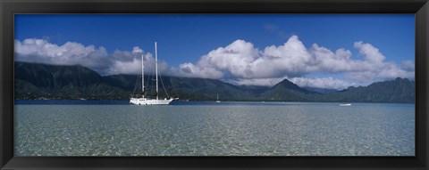 Framed Sailboat in a bay, Kaneohe Bay, Oahu, Hawaii, USA Print