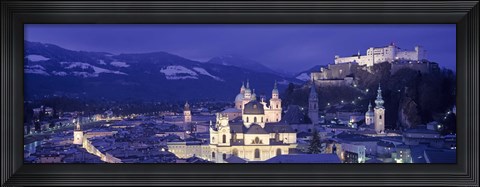 Framed Austria, Salzburg, Aerial view of a city at night Print