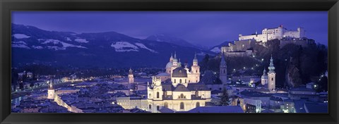 Framed Austria, Salzburg, Aerial view of a city at night Print