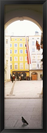 Framed Facade of a building, Birthplace Of Wolfgang Amadeus Mozart, Getreidegasse, Salzburg, Austria Print