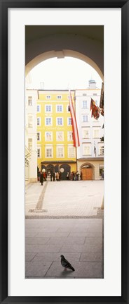 Framed Facade of a building, Birthplace Of Wolfgang Amadeus Mozart, Getreidegasse, Salzburg, Austria Print