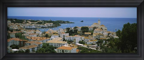 Framed High angle view of a city, Cadaquez, Barcelona, Spain Print